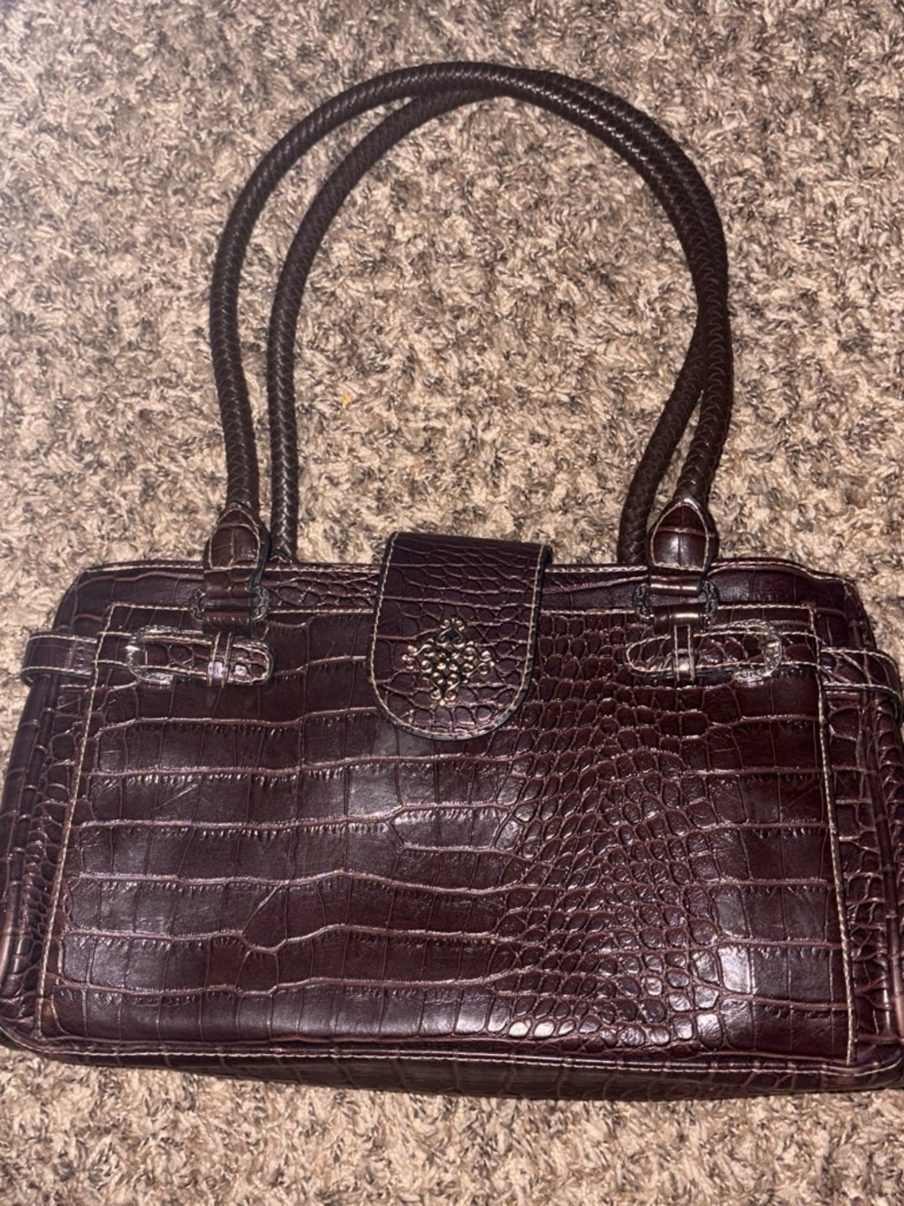 Rosetti Croc-Embossed Shoulder Bag in Dark Brown